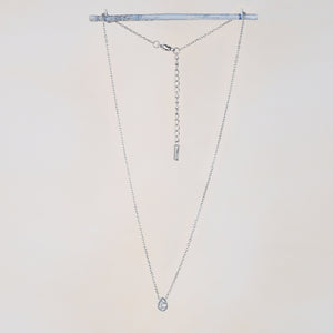 Nara Single Tear Drop Bezel Stainless Steel Silver Necklace