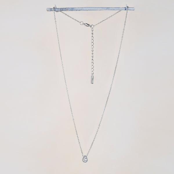 Nara Single Tear Drop Bezel Stainless Steel Silver Necklace