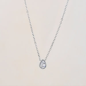 Nara Single Tear Drop Bezel Stainless Steel Silver Necklace