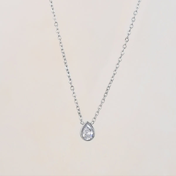 Nara Single Tear Drop Bezel Stainless Steel Silver Necklace