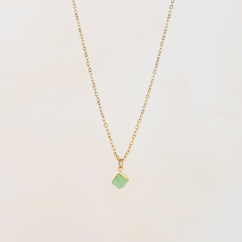 Cube Green Aventurine Small Pendant Necklace