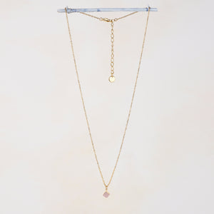 Cube Rose Quartz Small Pendant Necklace