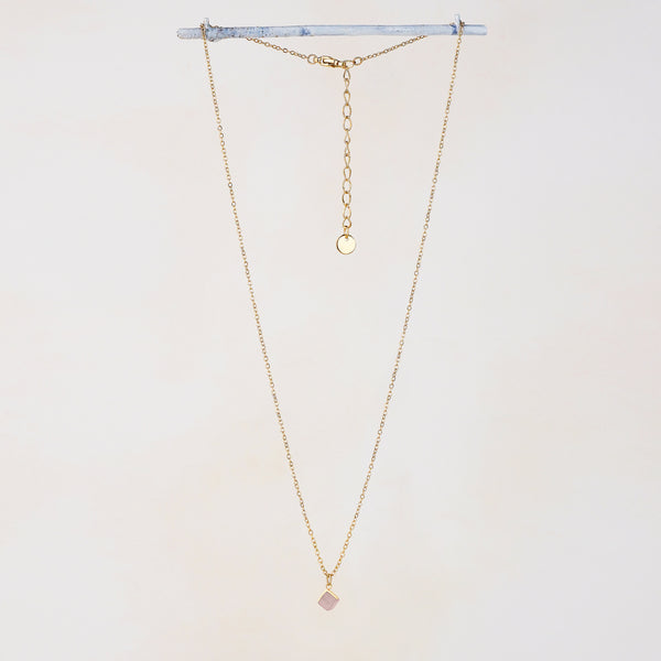 Cube Rose Quartz Small Pendant Necklace