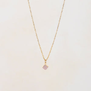 Cube Rose Quartz Small Pendant Necklace