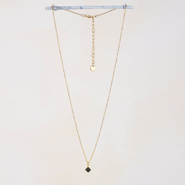 Cube Black Agate Small Pendant Necklace