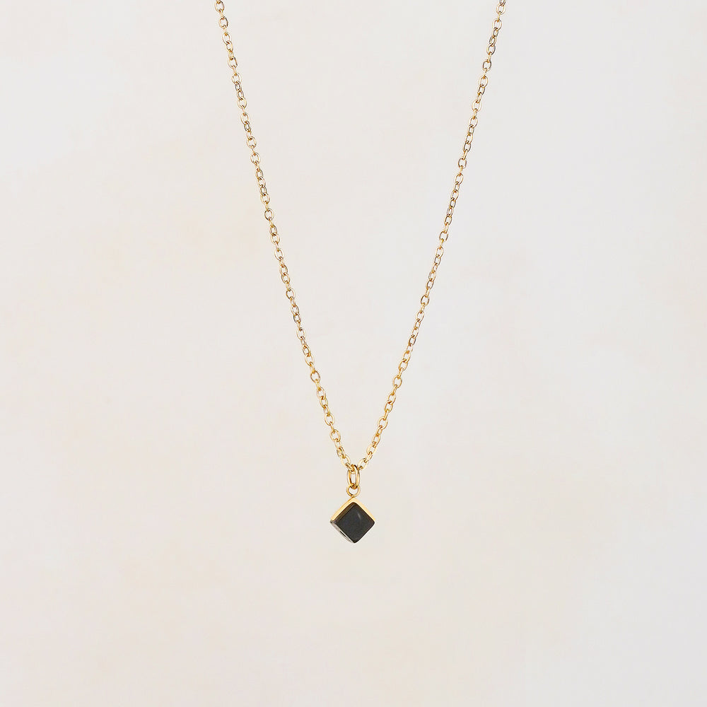 Cube Black Agate Small Pendant Necklace