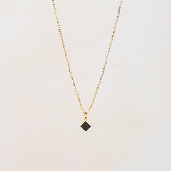 Cube Black Agate Small Pendant Necklace
