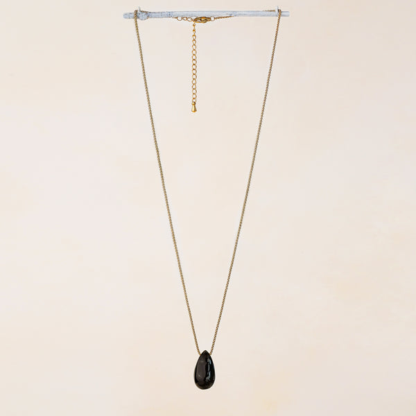 Vira Black Agate Large Tear Drop Necklace