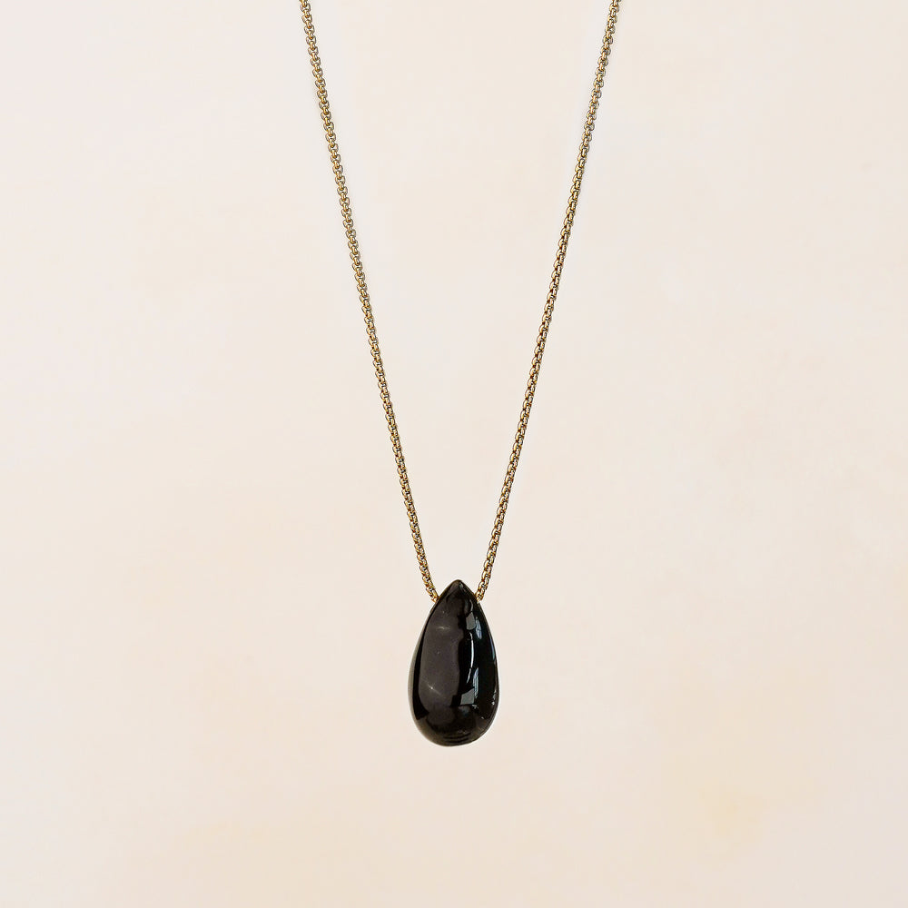 Vira Black Agate Large Tear Drop Necklace