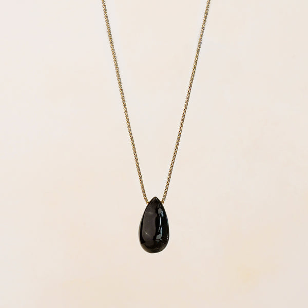 Vira Black Agate Large Tear Drop Necklace