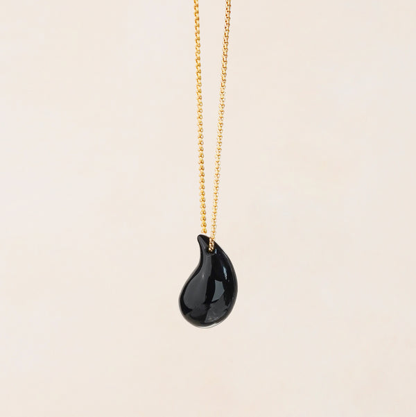 Vira Black Agate Large Tear Drop Necklace