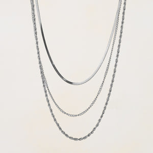 Gema Triple Textured Chain Necklace - Silver