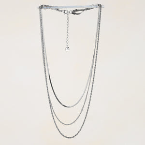 Gema Triple Textured Chain Necklace - Silver
