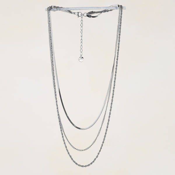 Gema Triple Textured Chain Necklace - Silver