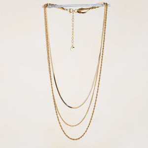 Gema Triple Textured Chain Necklace - Gold