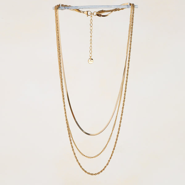 Gema Triple Textured Chain Necklace - Gold