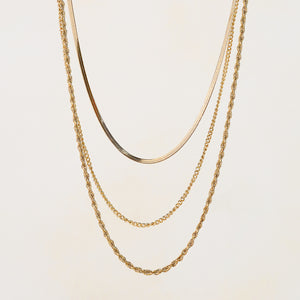 Gema Triple Textured Chain Necklace - Gold
