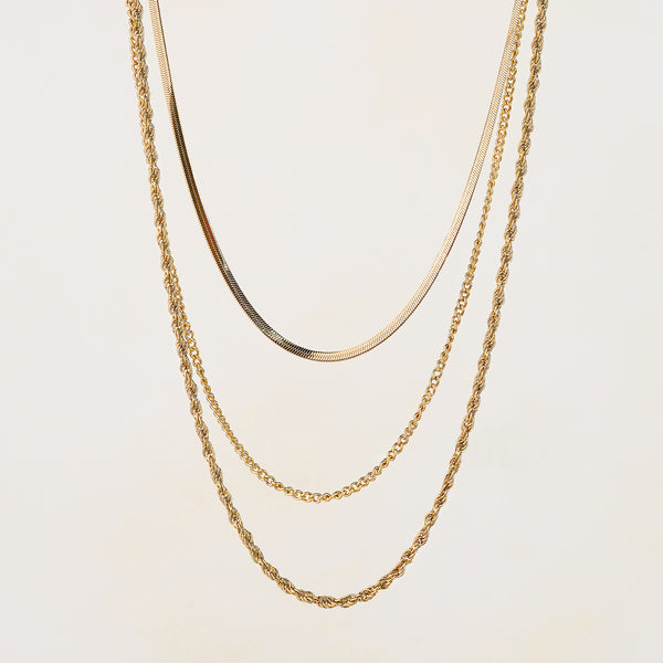 Gema Triple Textured Chain Necklace - Gold