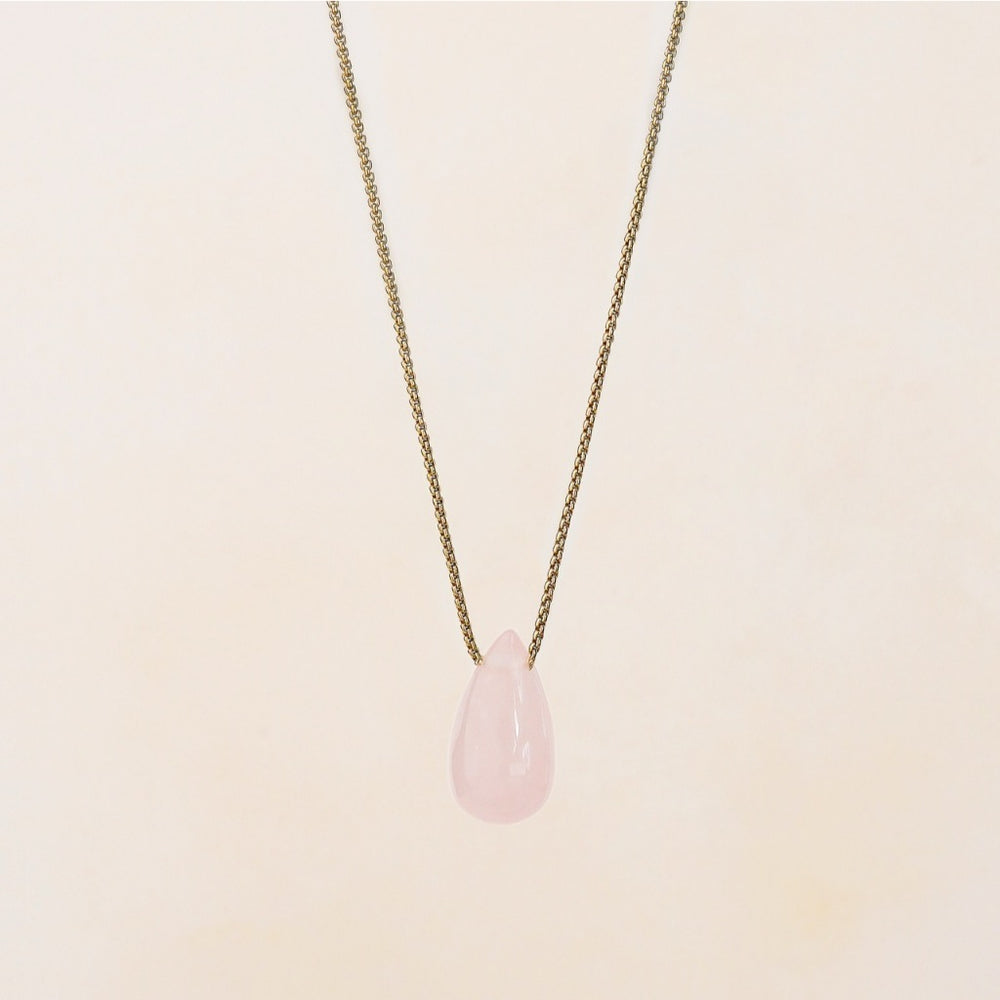 Vira Pink Tourmaline Large Tear Drop Necklace | Soreya Kalung Batu Pink Tourmaline Stainless Steel Warna Emas