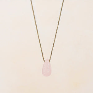 Vira Pink Tourmaline Large Tear Drop Necklace | Soreya Kalung Batu Pink Tourmaline Stainless Steel Warna Emas
