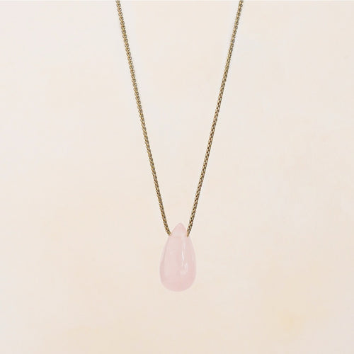 Vira Pink Tourmaline Large Tear Drop Necklace | Soreya Kalung Batu Pink Tourmaline Stainless Steel Warna Emas