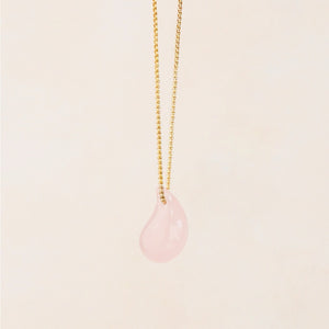 Vira Pink Tourmaline Large Tear Drop Necklace | Soreya Kalung Batu Pink Tourmaline Stainless Steel Warna Emas
