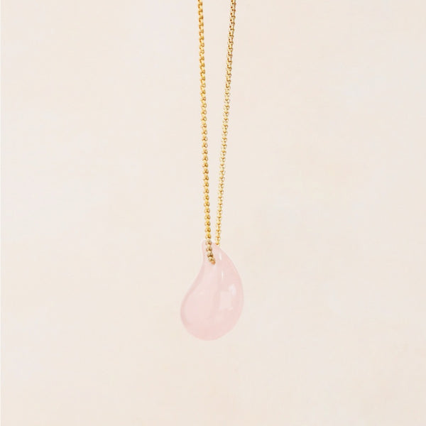 Vira Pink Tourmaline Large Tear Drop Necklace | Soreya Kalung Batu Pink Tourmaline Stainless Steel Warna Emas