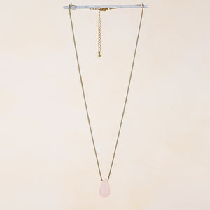 Vira Pink Tourmaline Large Tear Drop Necklace | Soreya Kalung Batu Pink Tourmaline Stainless Steel Warna Emas