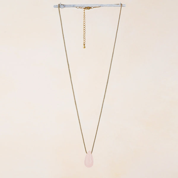 Vira Pink Tourmaline Large Tear Drop Necklace | Soreya Kalung Batu Pink Tourmaline Stainless Steel Warna Emas