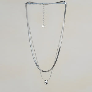 Rintik Double Chain Necklace with Solid Tear Drop - Silver