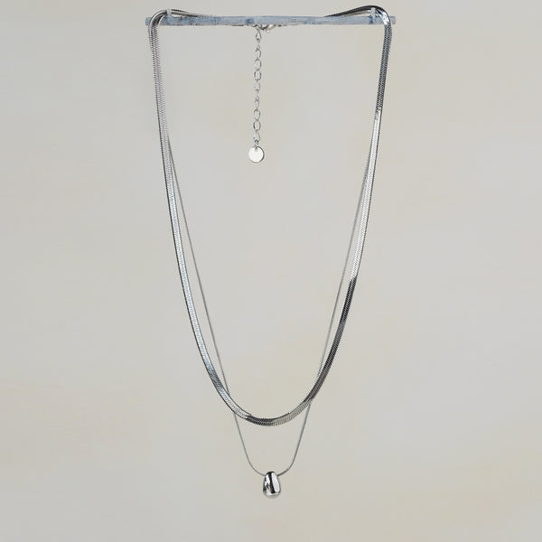 Rintik Double Chain Necklace with Solid Tear Drop - Silver