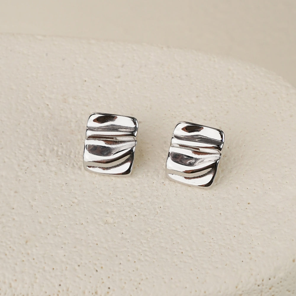 Square Textured Earring - Silver