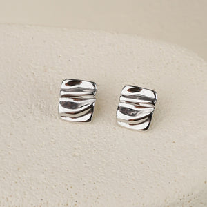 Square Textured Earring - Silver