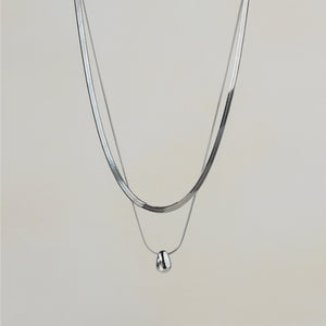 Rintik Double Chain Necklace with Solid Tear Drop - Silver