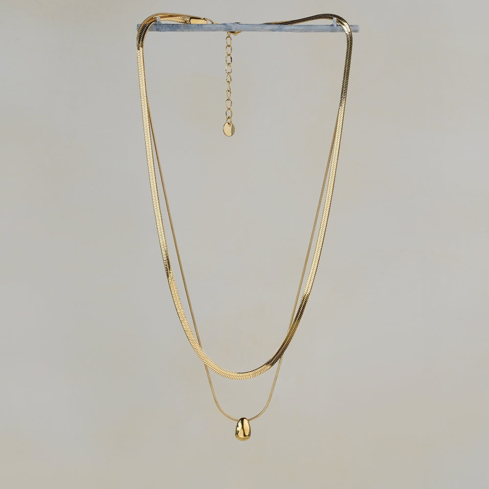 Rintik Double Chain Necklace with Solid Tear Drop - Gold
