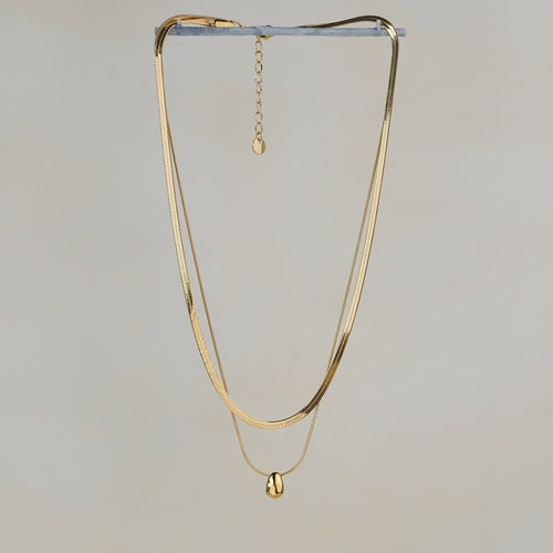 Rintik Double Chain Necklace with Solid Tear Drop - Gold