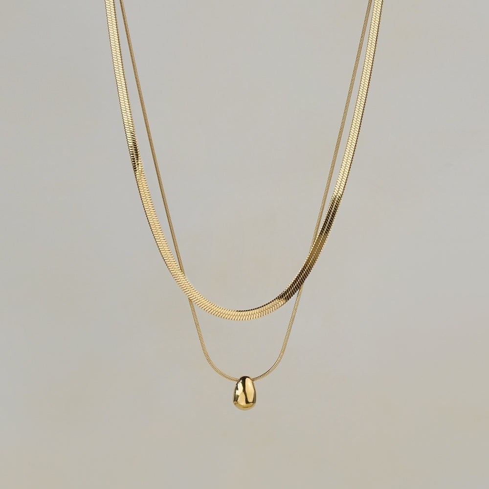 Rintik Double Chain Necklace with Solid Tear Drop - Gold