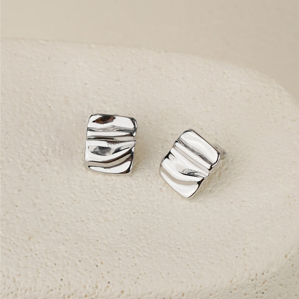 Square Textured Earring - Silver